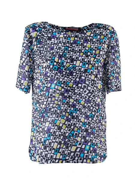 Дамска Блуза От Коприна с Лилава Щампа 24143 / 2024