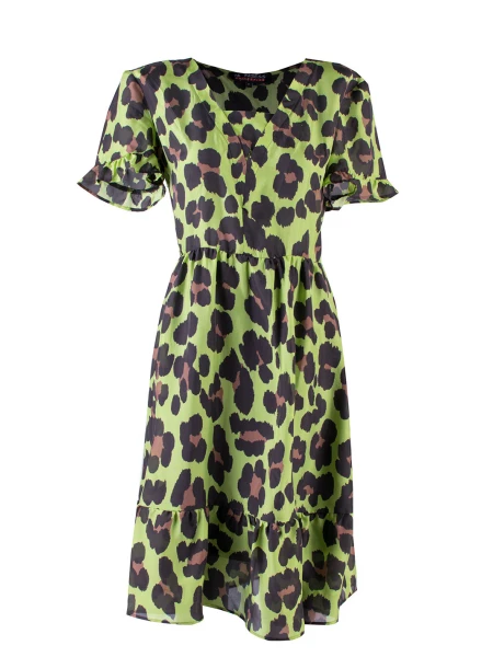 Kadın Sarı - Yeşil Leopar Desenli Elbise 24163 / 2024