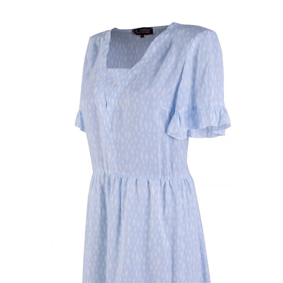 Rochie albastru deschis cu diamante albe si volane 24164 / 2024 Rochie albastru deschis cu diamante albe si volane 24164 / 2024