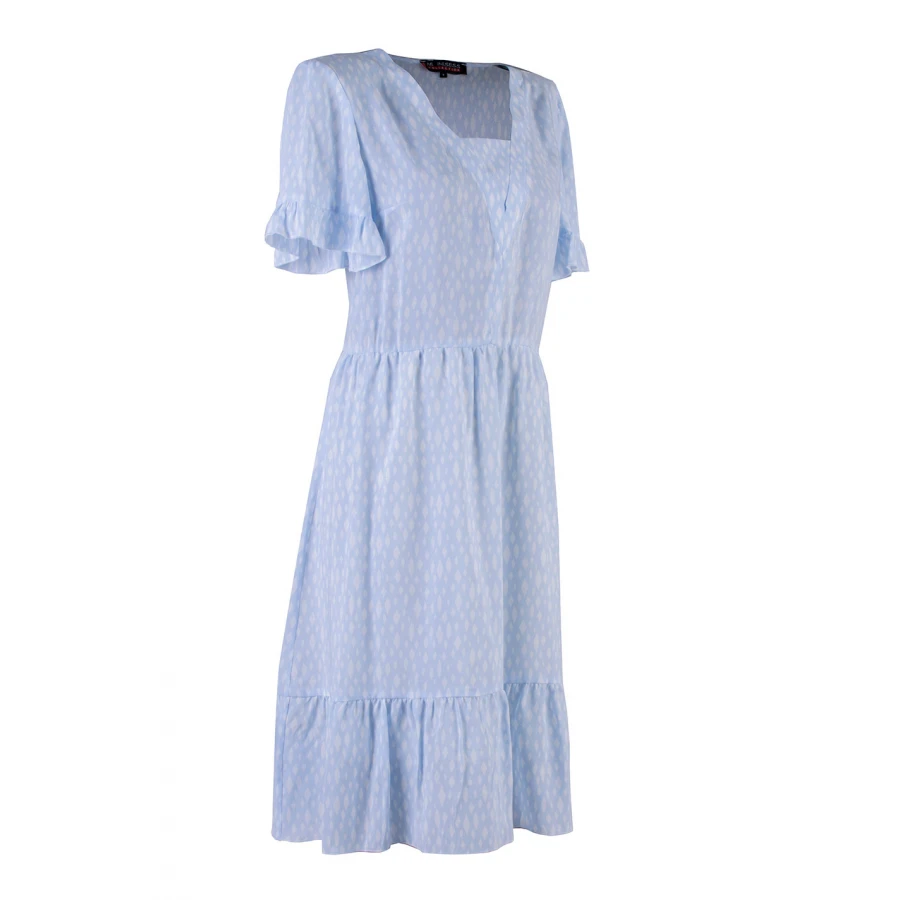 Rochie albastru deschis cu diamante albe si volane 24164 / 2024 Rochie albastru deschis cu diamante albe si volane 24164 / 2024