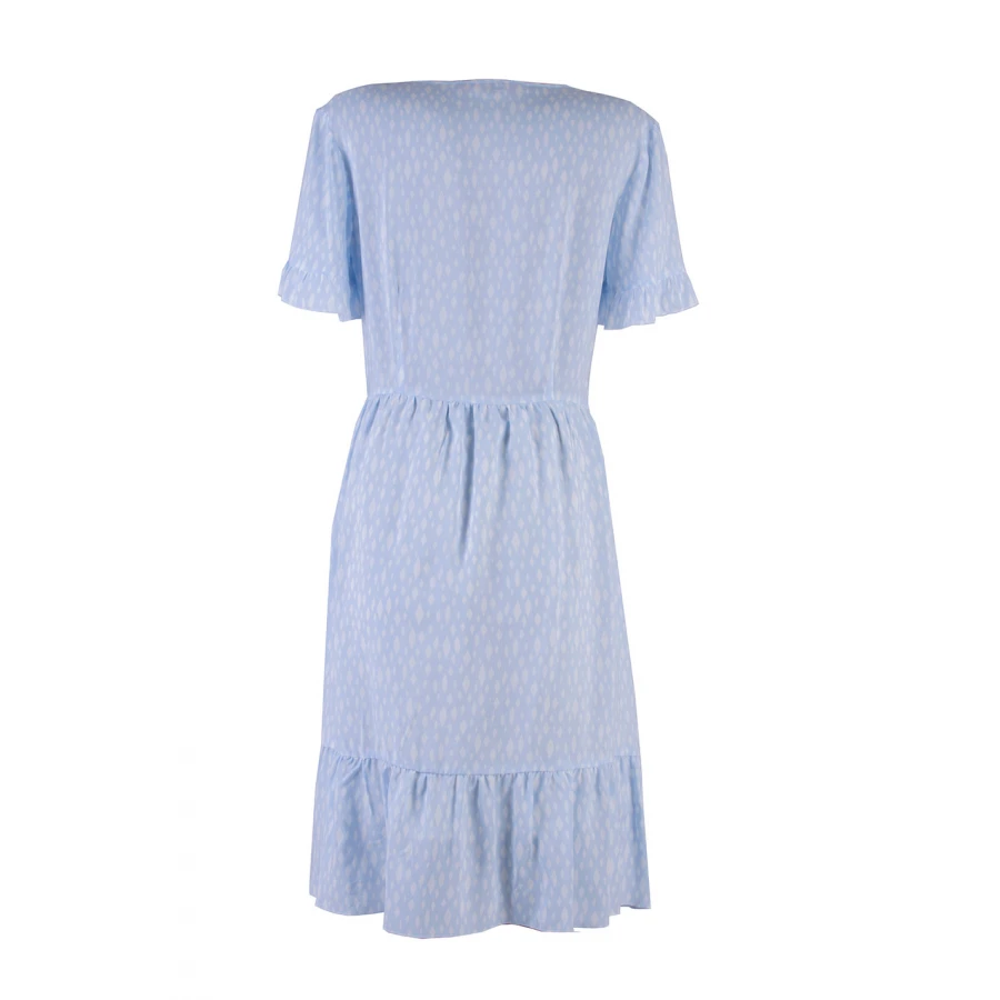 Rochie albastru deschis cu diamante albe si volane 24164 / 2024 Rochie albastru deschis cu diamante albe si volane 24164 / 2024