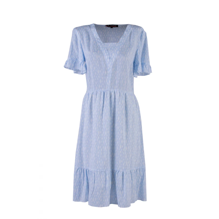 Rochie albastru deschis cu diamante albe si volane 24164 / 2024 Rochie albastru deschis cu diamante albe si volane 24164 / 2024