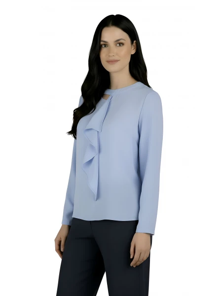 Ефирна Дамска Блуза в Светло Син Цвят с Волан 25111 / 2025