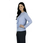 Ефирна Дамска Блуза в Светло Син Цвят с Волан 25111 / 2025 Ефирна Дамска Блуза в Светло Син Цвят с Волан 25111 / 2025