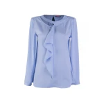 Ефирна Дамска Блуза в Светло Син Цвят с Волан 25111 / 2025 Ефирна Дамска Блуза в Светло Син Цвят с Волан 25111 / 2025