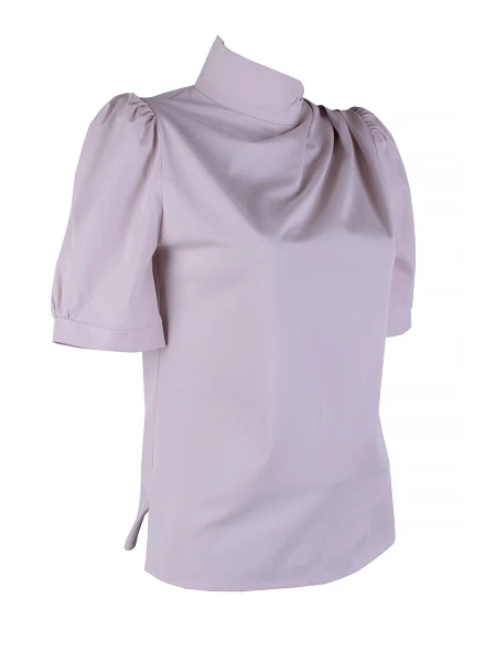 Women's Blouse in Powder Color with Short Puff Sleeve 25115 Pink / 2025