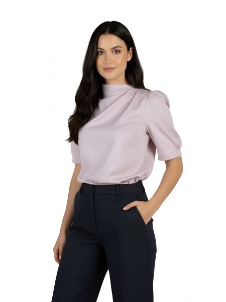 Дамска Блуза в Цвят Пудра с Къс Буфан Ръкав 25115 Pink / 2025
