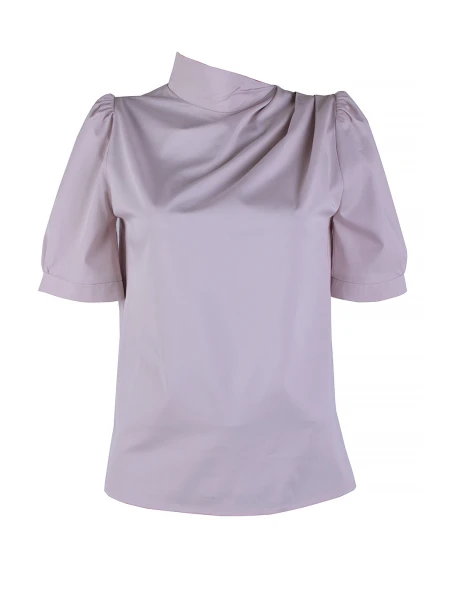 Women's Blouse in Powder Color with Short Puff Sleeve 25115 Pink / 2025