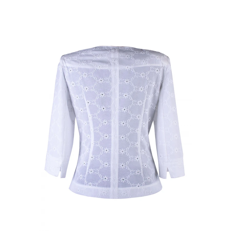 Jachetă elegantă de damă albă cu dantelă brodată 25135 / 2025