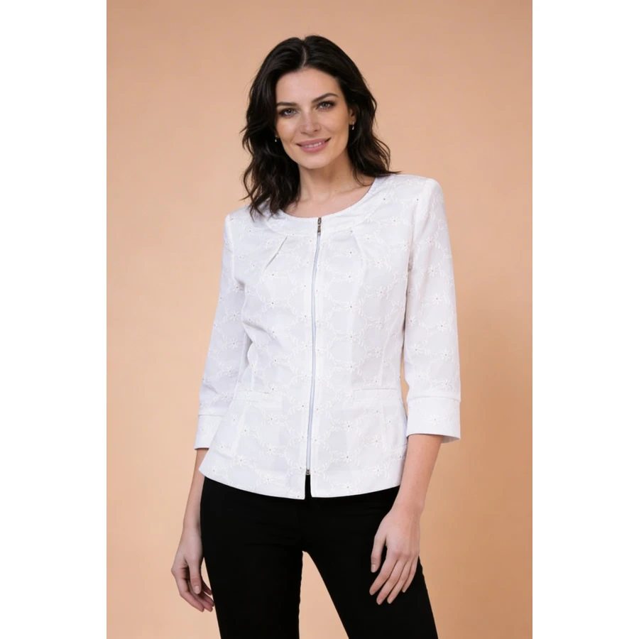 Елегантно Дамско Бяло Сако с Бродирана Дантела 25135 / 2025