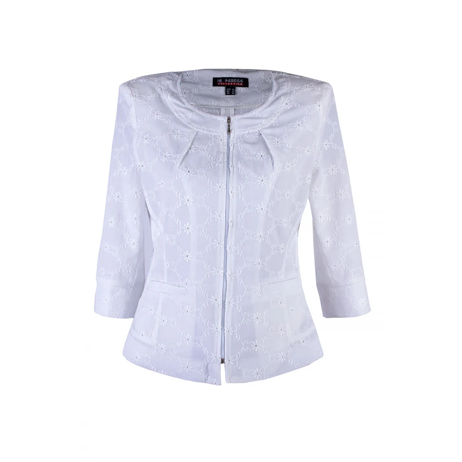 Jachetă elegantă de damă albă cu dantelă brodată 25135 / 2025