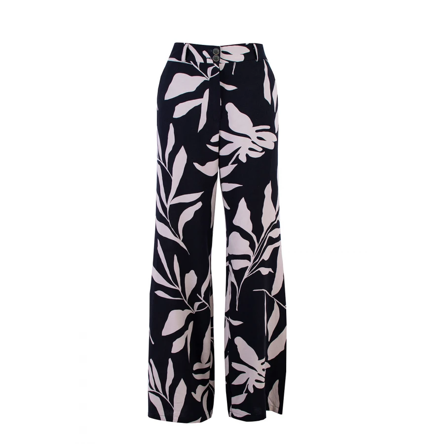 Летен Дамски Панталон с Флорален Десен и Широк Крачол 25132 / 2025