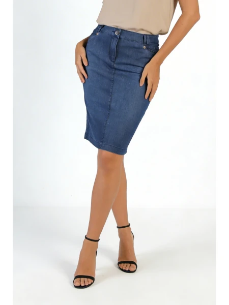 Fustă de vară albastră din Tencel cu linie elegantă 25124 / 2025