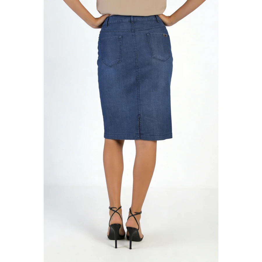 Лятна Синя Пола от Тенсел с Елегантна Линия 25124 / 2025 Лятна Синя Пола от Тенсел с Елегантна Линия 25124 / 2025