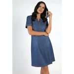 Лятна Дънкова Рокля от Тенсел с Декоративни Шевове 25123 / 2025