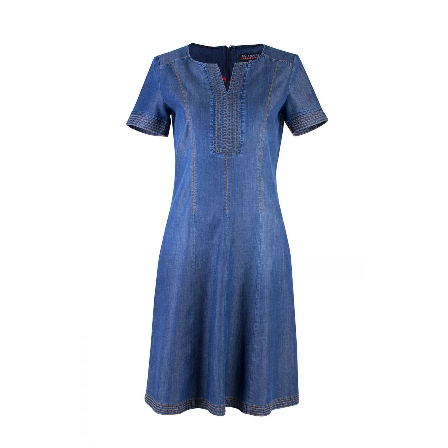 Лятна Дънкова Рокля от Тенсел с Декоративни Шевове 25123 / 2025