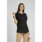 Стилна Черна Блуза с Модерна Текстура и Скрит Цип 26101 / 2026 Стилна Черна Блуза с Модерна Текстура и Скрит Цип 26101 / 2026