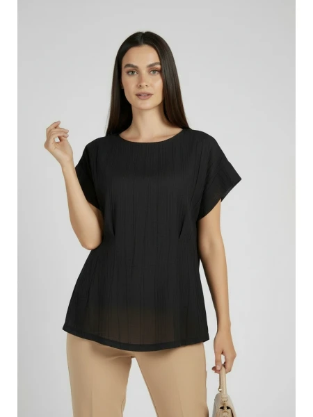 Stylish Black Blouse with Modern Texture and Hidden Zipper 26101 / 2026