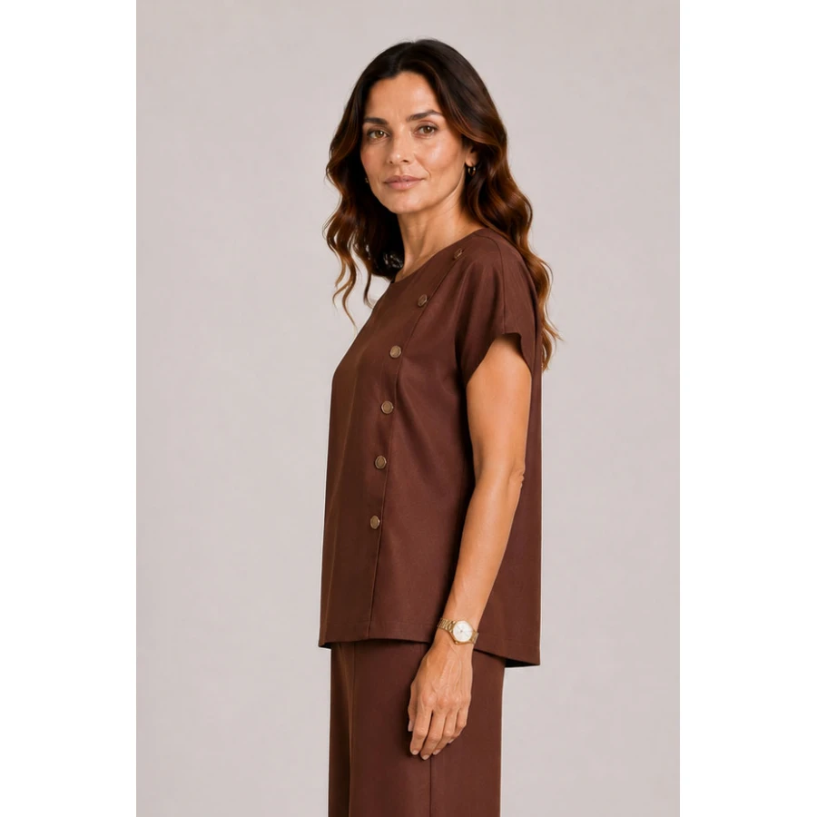 Kahverengi Kadın Bluz – Tencel, Şıklık ve Kusursuz Zarafet 26108 / 2026