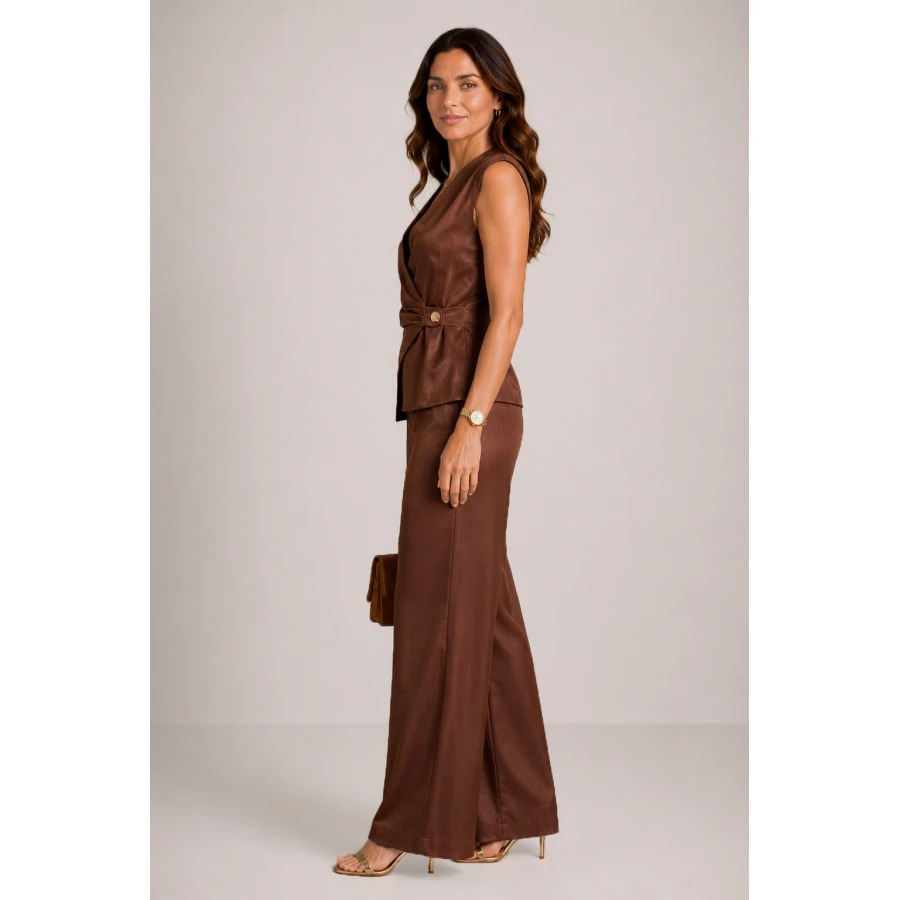 Set Luxos Maro pentru Femei - Vestă și Pantaloni de la Tencel 26116-109 / 2026