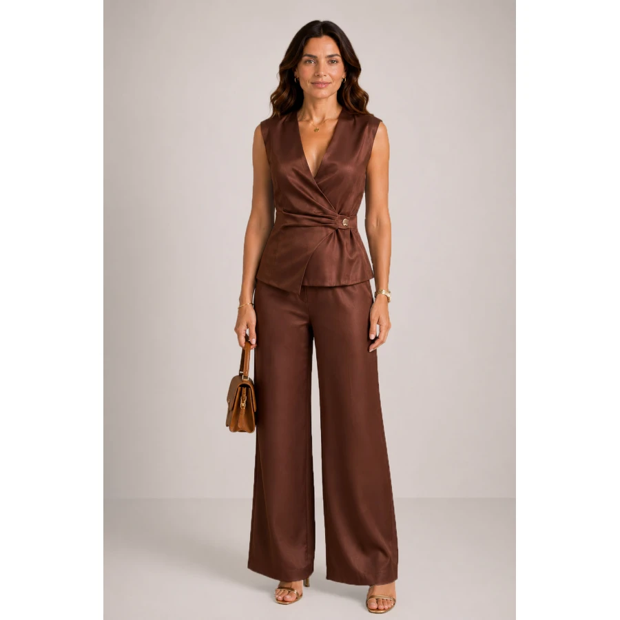 Set Luxos Maro pentru Femei - Vestă și Pantaloni de la Tencel 26116-109 / 2026