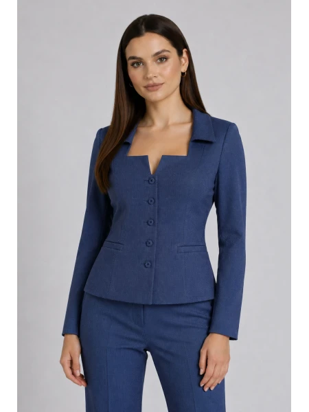 Jachetă de damă albastră cu buline delicate 24506