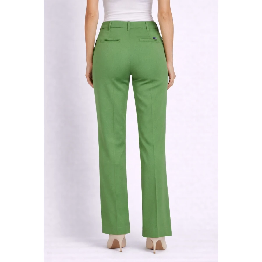 Зелен Елегантен Панталон с Прав / Широк Крачол 26105