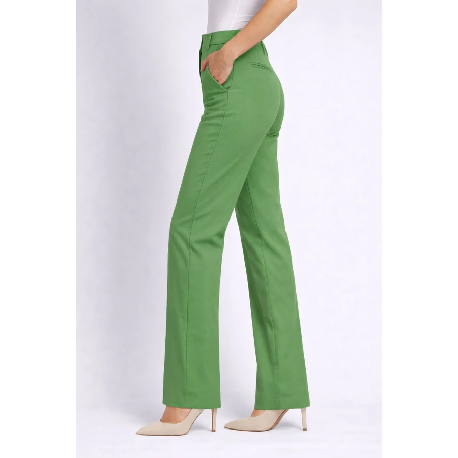 Зелен Елегантен Панталон с Прав / Широк Крачол 26105