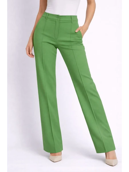 Зелен Елегантен Панталон с Прав / Широк Крачол 26105 