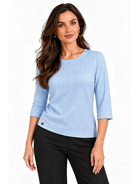 Light Blue Blouse with Metallic Thread and 3/4 Sleeves – Elegant and Comfortable 26504 l.blue / 2026