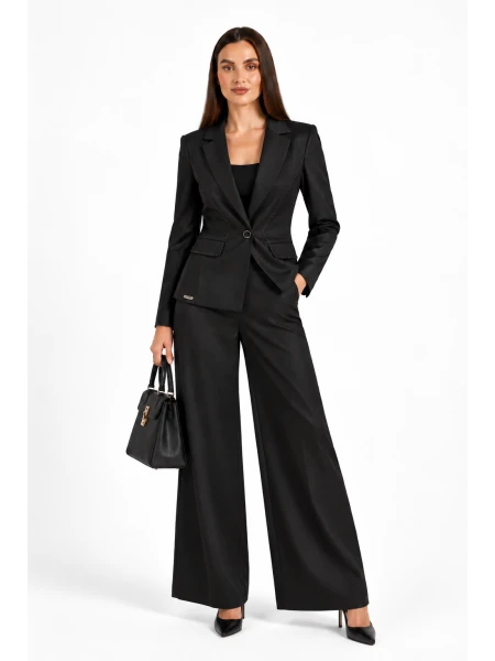 Дамски Черен Костюм от Тенсел със Сако и Панталон 26129 - 128 black / 2026