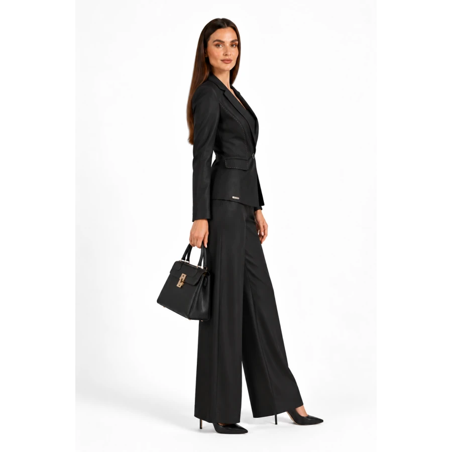 Дамски Черен Костюм от Тенсел със Сако и Панталон 26129 - 128 black / 2026 Дамски Черен Костюм от Тенсел със Сако и Панталон 26129 - 128 black / 2026