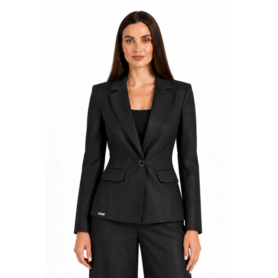 Дамски Черен Костюм от Тенсел със Сако и Панталон 26129 - 128 black / 2026 Дамски Черен Костюм от Тенсел със Сако и Панталон 26129 - 128 black / 2026
