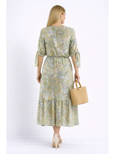 Дамска Рокля със Зелена Щампа 23145 / 2023
