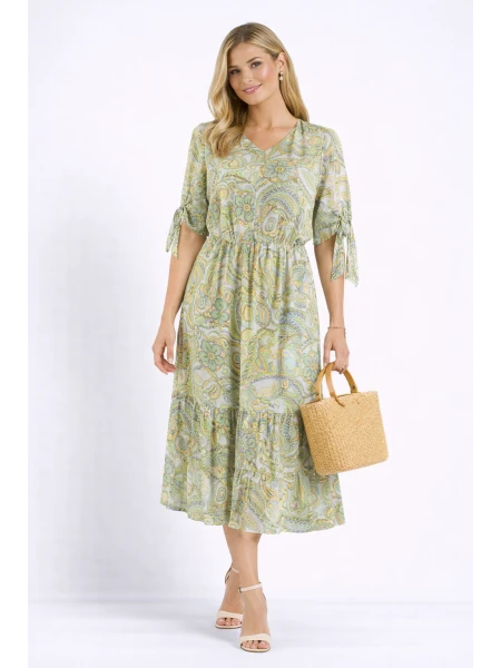 Дамска Рокля със Зелена Щампа 23145 / 2023