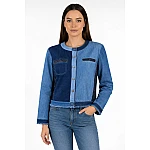 Jachetă din denim pentru femei Patchwork 24117 / 2024 Jachetă din denim pentru femei Patchwork 24117 / 2024