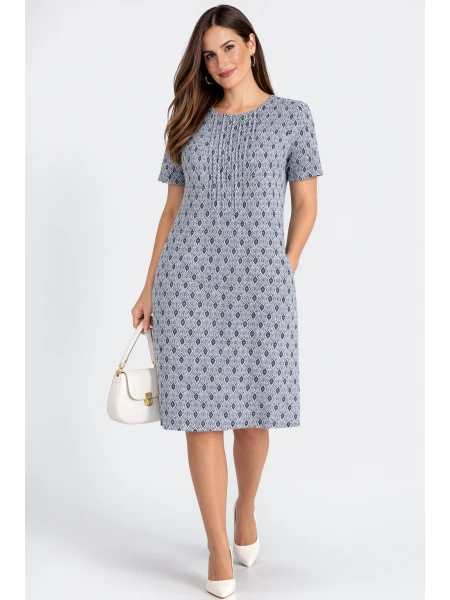 Light White Dress with Black Ornaments and Practical Pockets 24136 / 2024