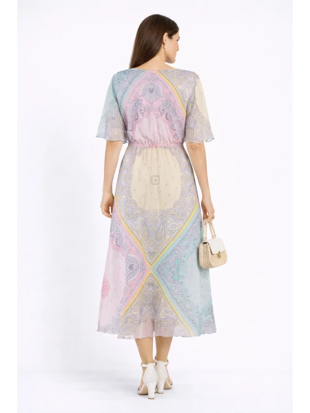 Multicolored chiffon dress with adjustable sleeves 24152 / 2024