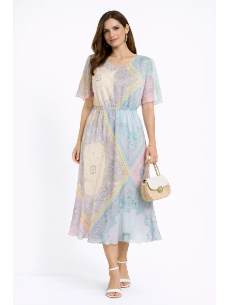 Multicolored chiffon dress with adjustable sleeves 24152 / 2024