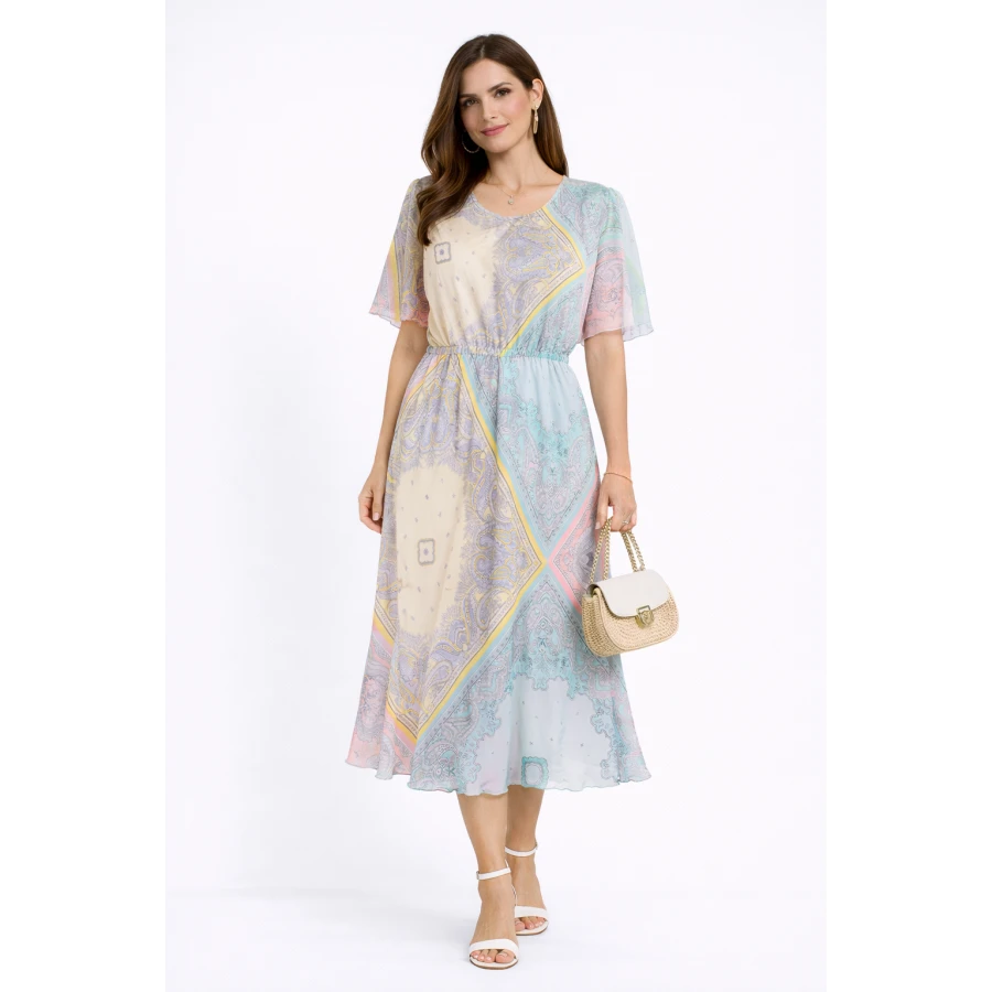 Rochie din sifon multicolor cu maneci reglabile 24152 / 2024