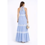 Summer light blue dress with white lace 24154 / 2024