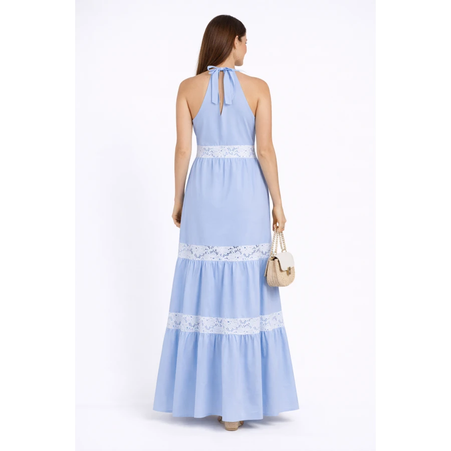 Summer light blue dress with white lace 24154 / 2024