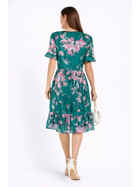 Airy Green Floral Dress with Ruffles 24162 / 2024
