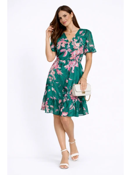Airy Green Floral Dress with Ruffles 24162 / 2024