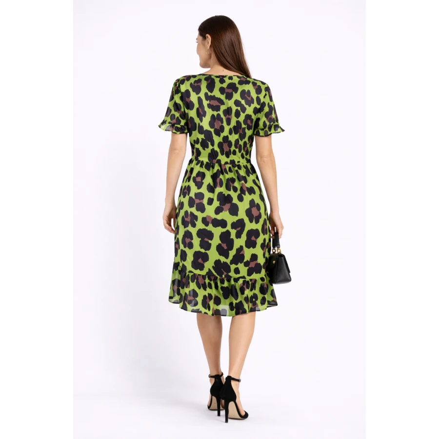Rochie de damă galbenă - verde cu imprimeu leopard 24163 / 2024