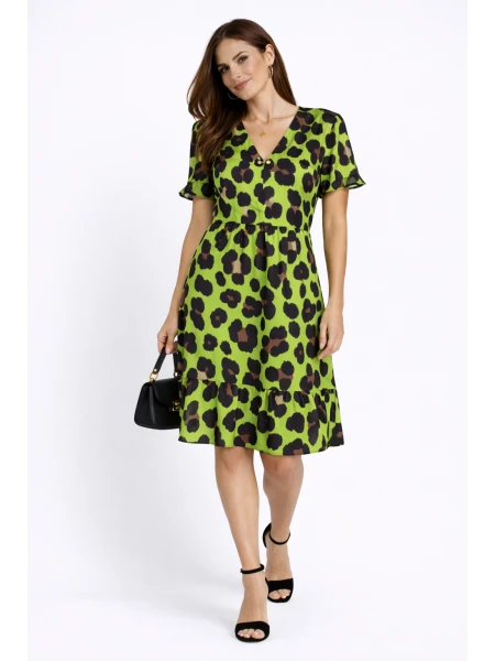 Women's Yellow - Green Leopard Print Dress 24163 / 2024