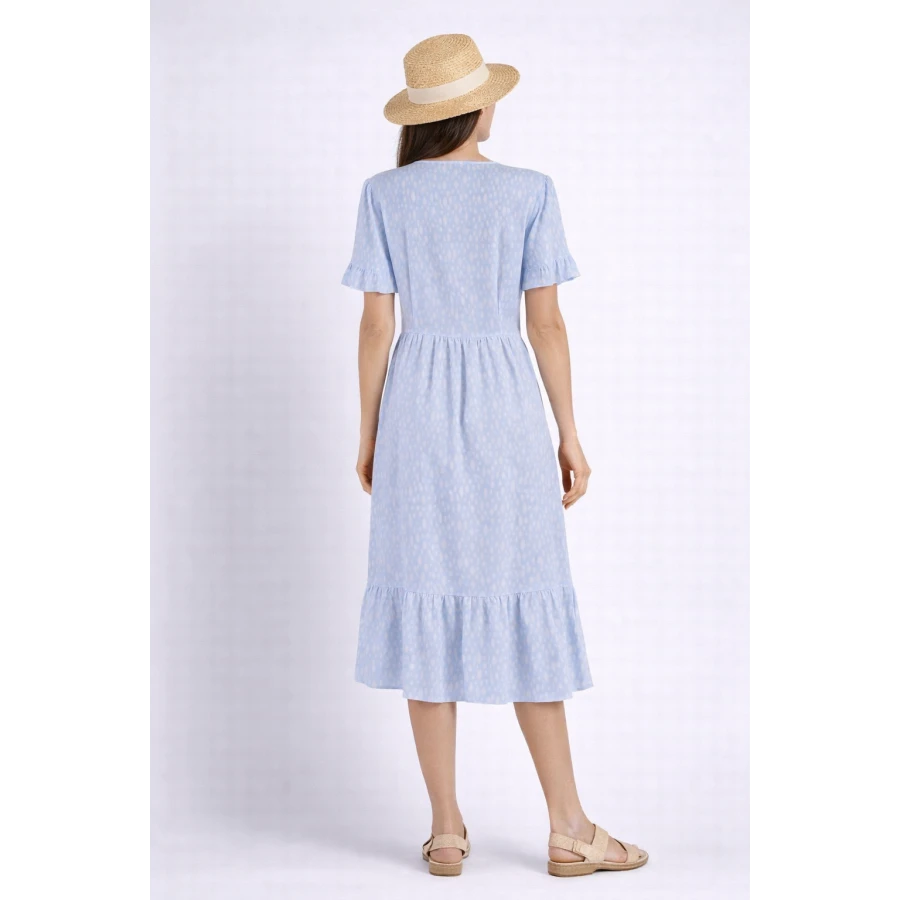 Beyaz Pırlantalı ve Fırfırlı Açık Mavi Elbise 24164 / 2024