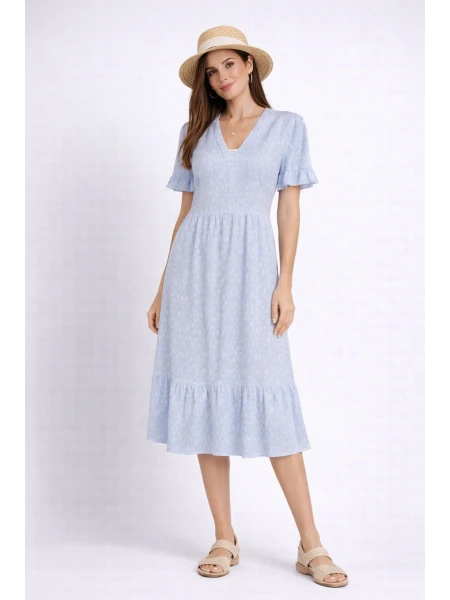 Beyaz Pırlantalı ve Fırfırlı Açık Mavi Elbise 24164 / 2024