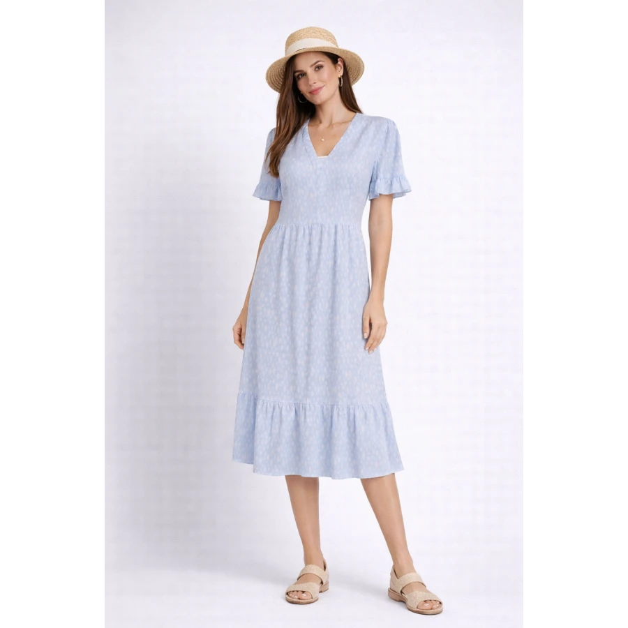 Beyaz Pırlantalı ve Fırfırlı Açık Mavi Elbise 24164 / 2024