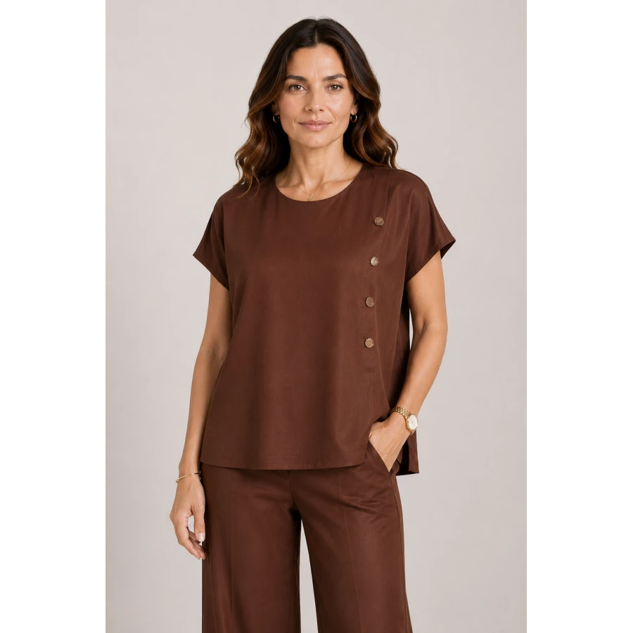Kahverengi Kadın Bluz – Tencel, Şıklık ve Kusursuz Zarafet 26108 / 2026